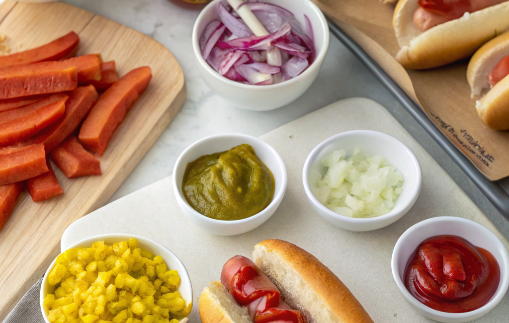 How to Prepare Homemade Hot Dogs with ToppingsIngredients